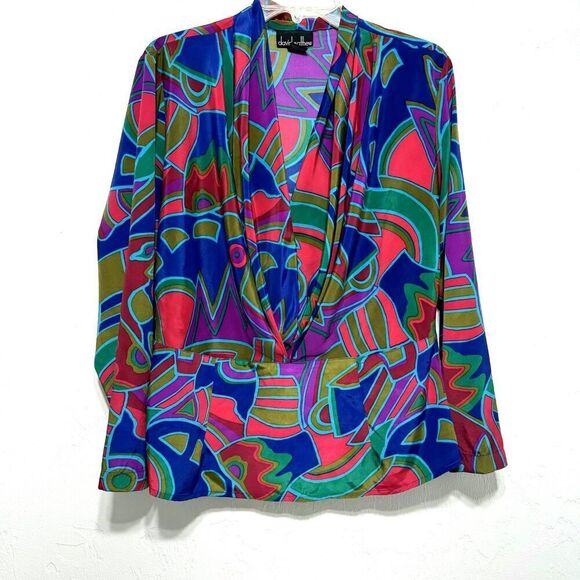Vintage Tops - Vintage David Matthew Blouse Colorful Geometric Long Sleeve Maximalist Sz 12